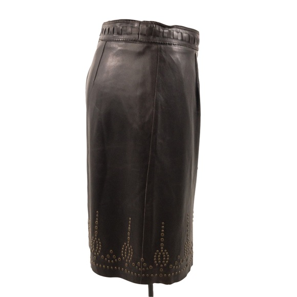 Elie Tahari M Leather Boho Pencil Skirt Brown - Picture 4 of 14